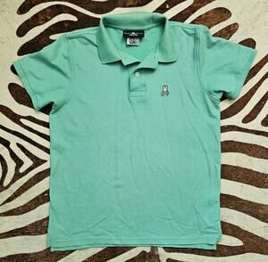 Psycho Bunny Polo Shirt Mens 7 Green Skull Bunny Cotton Pique Logo